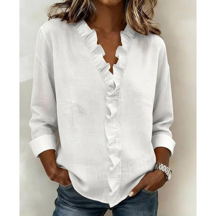 Ruffle v-neck long sleeve blouse for women