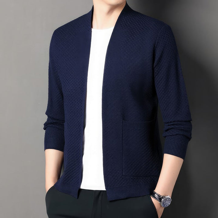 Textured knit open cardigan for men