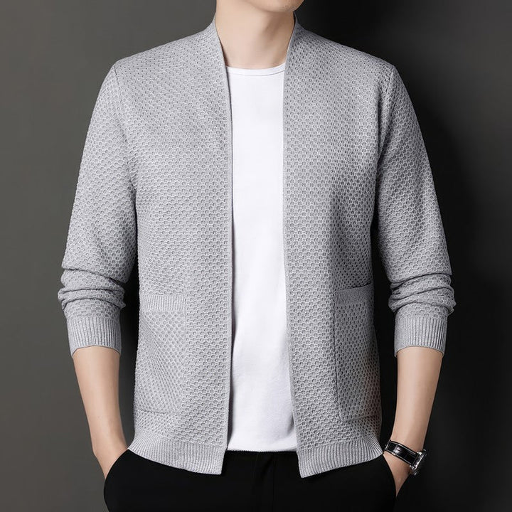 Textured knit open cardigan for men
