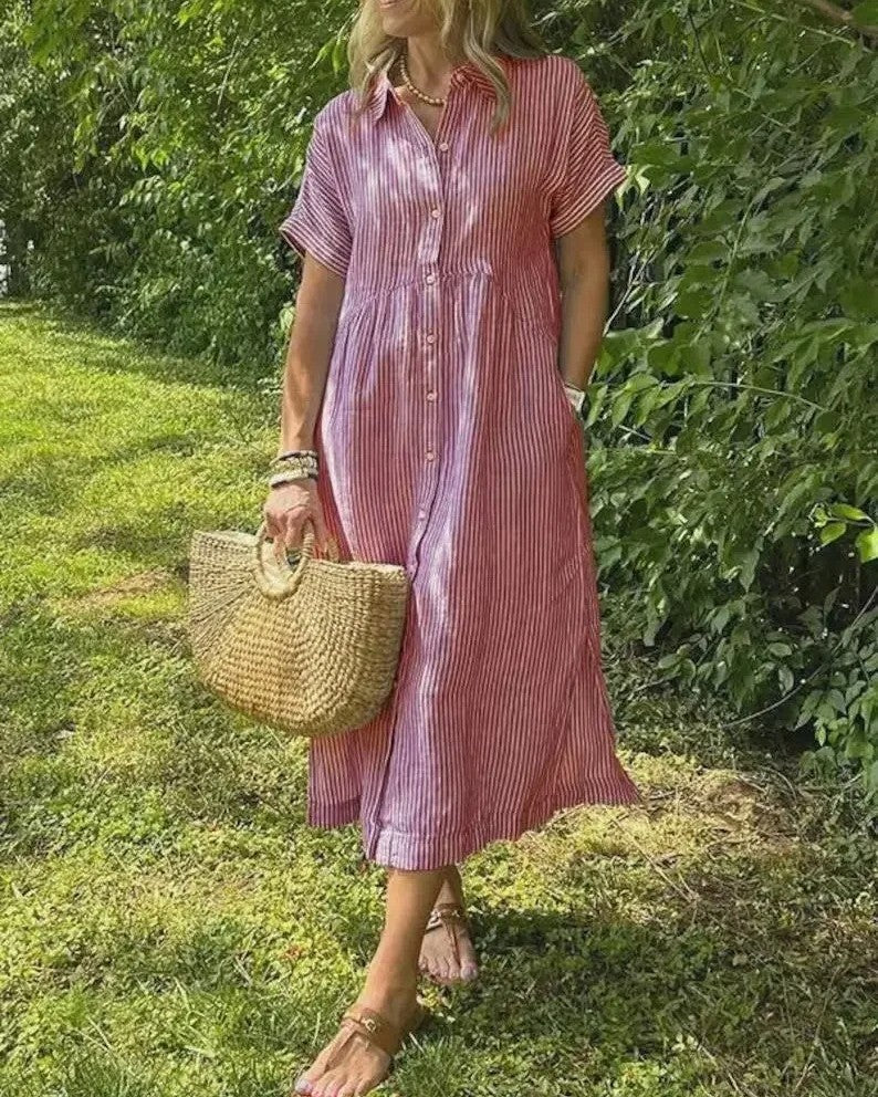 Casual stripe midi dress with breezy fit for women