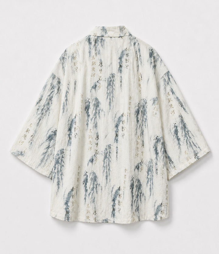 Haori kimono jacket with willow print and open front for women