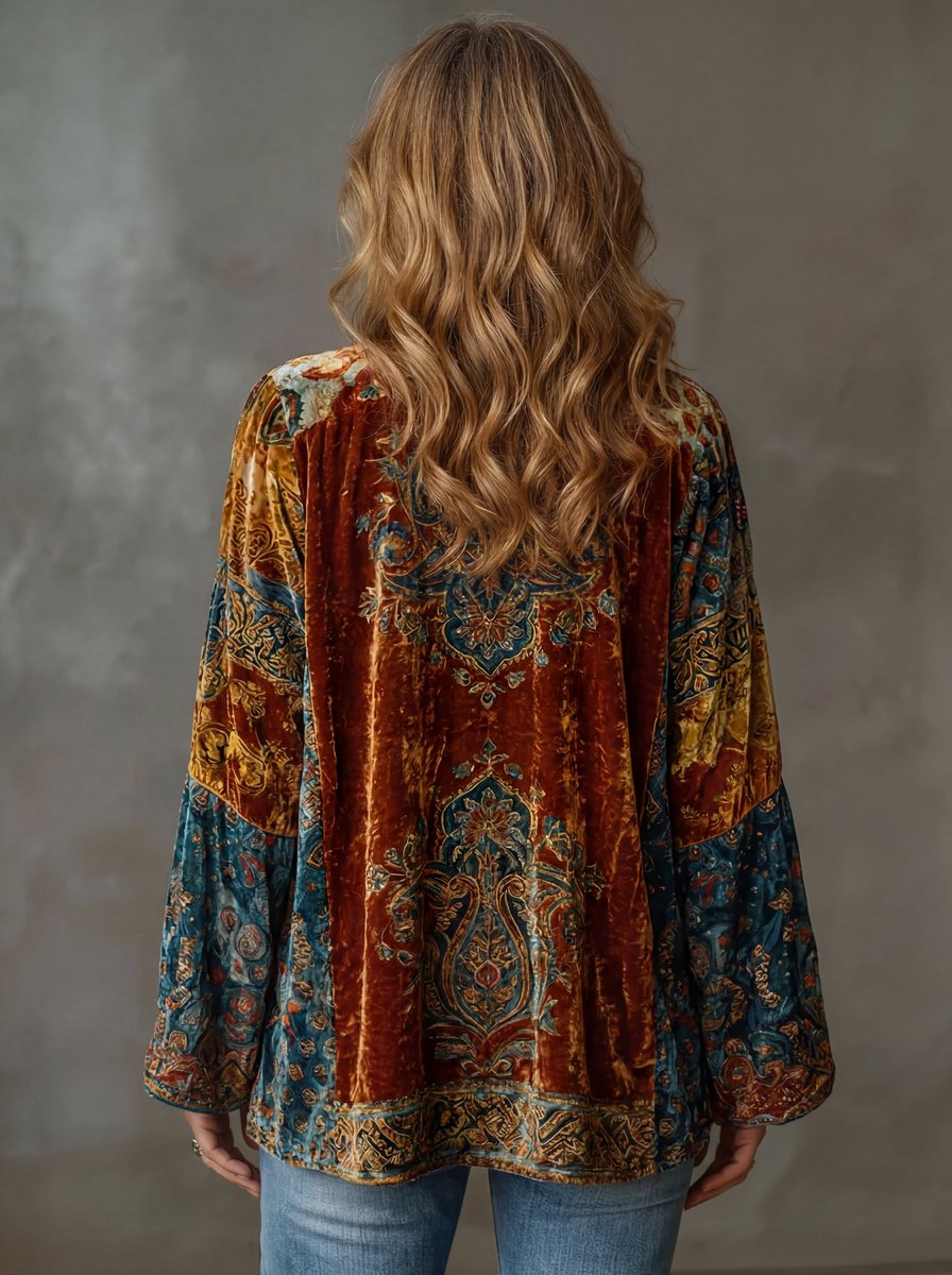 Boho Print Quilted Jacket for Women