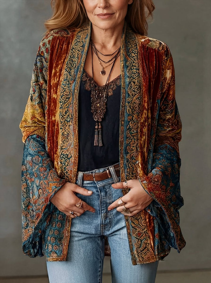 Boho Print Quilted Jacket for Women