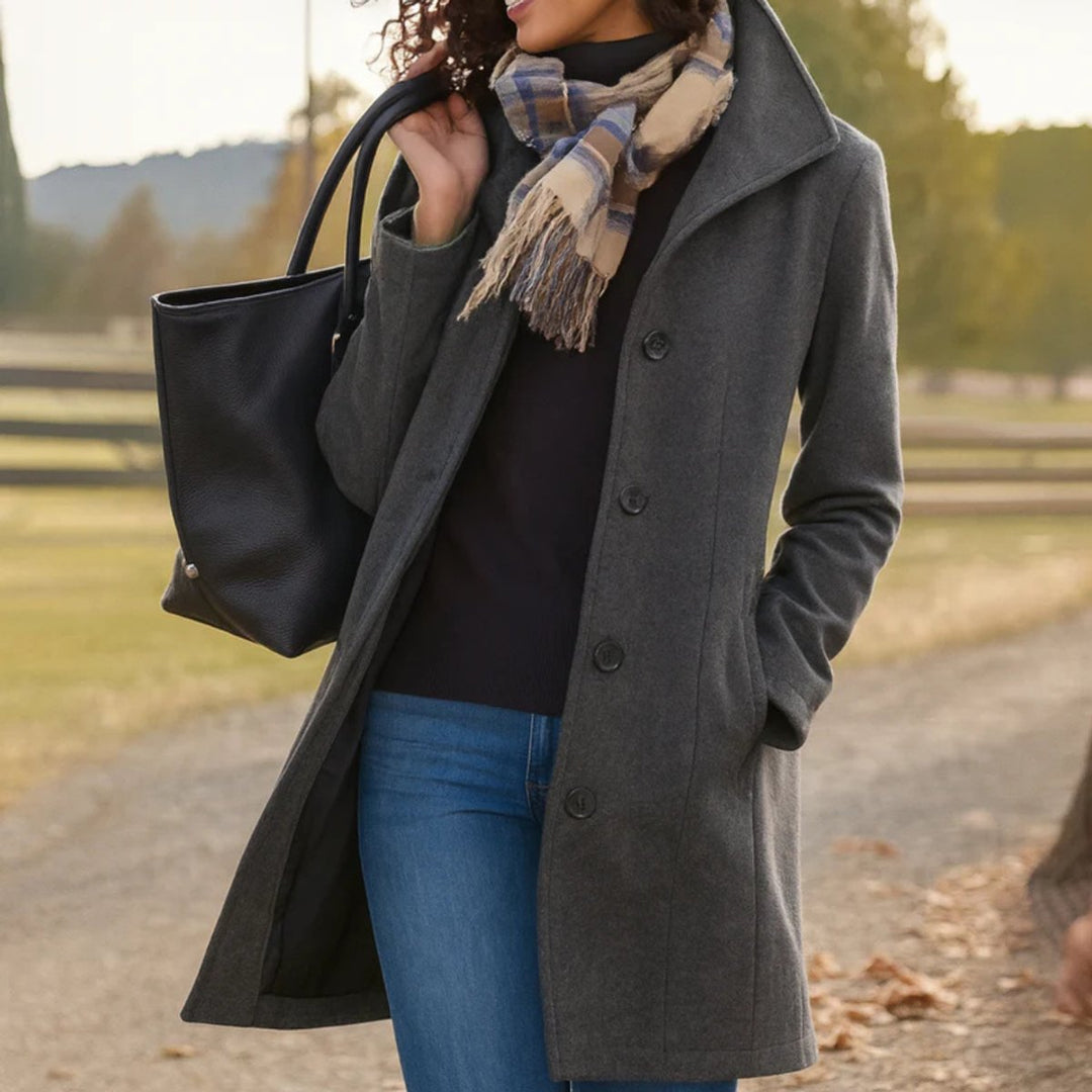 Wool-Blend Single-Breasted Coat for Women