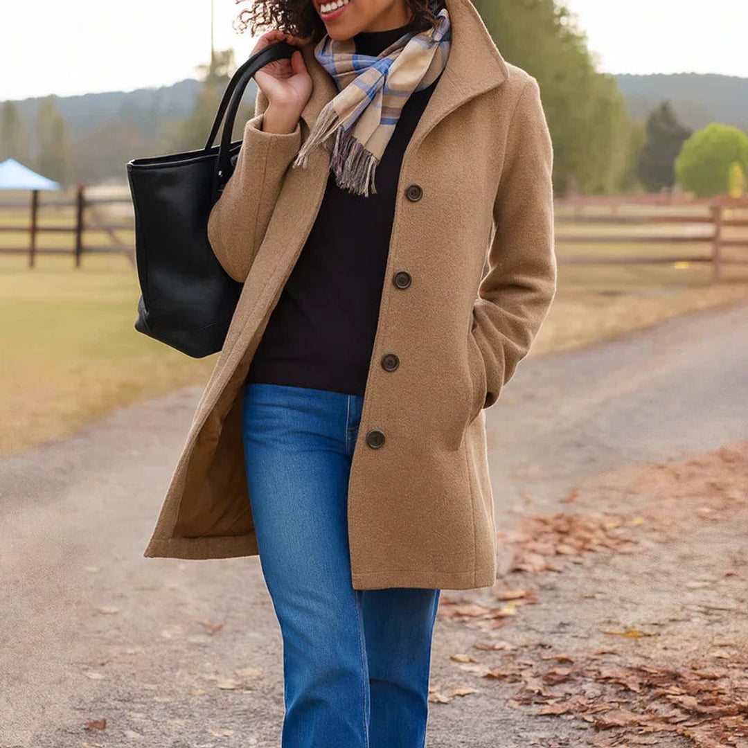 Wool-Blend Single-Breasted Coat for Women