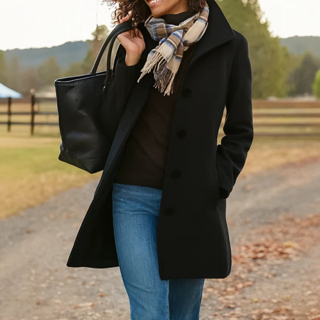 Wool-Blend Single-Breasted Coat for Women