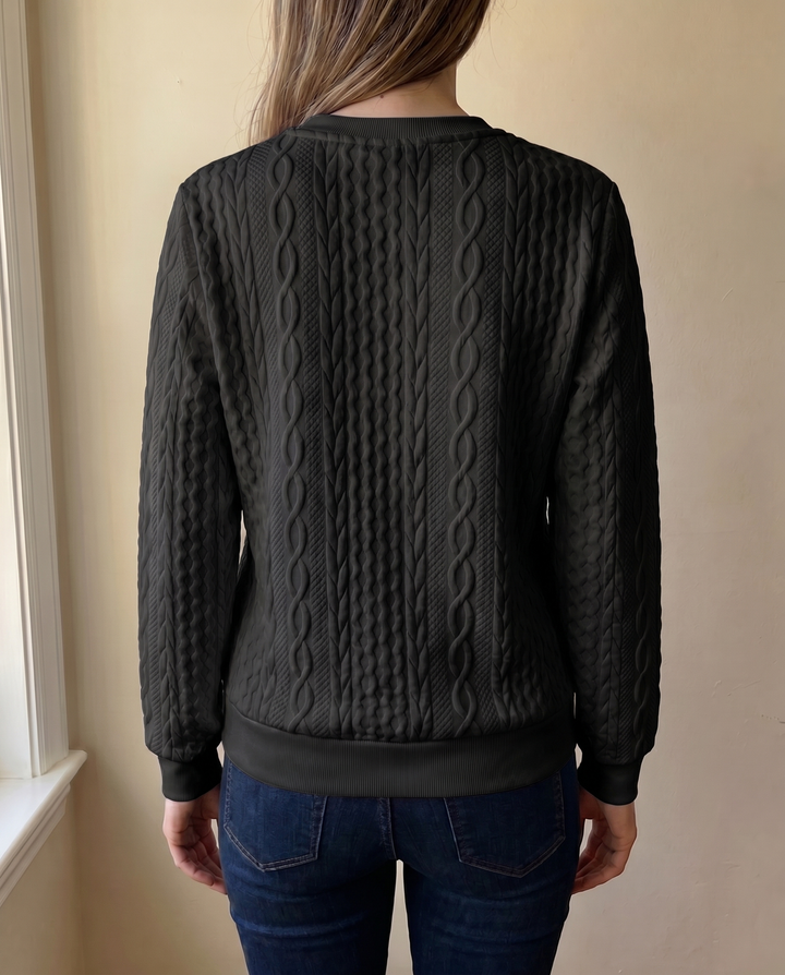Textured knit sweatshirt with half zip for women