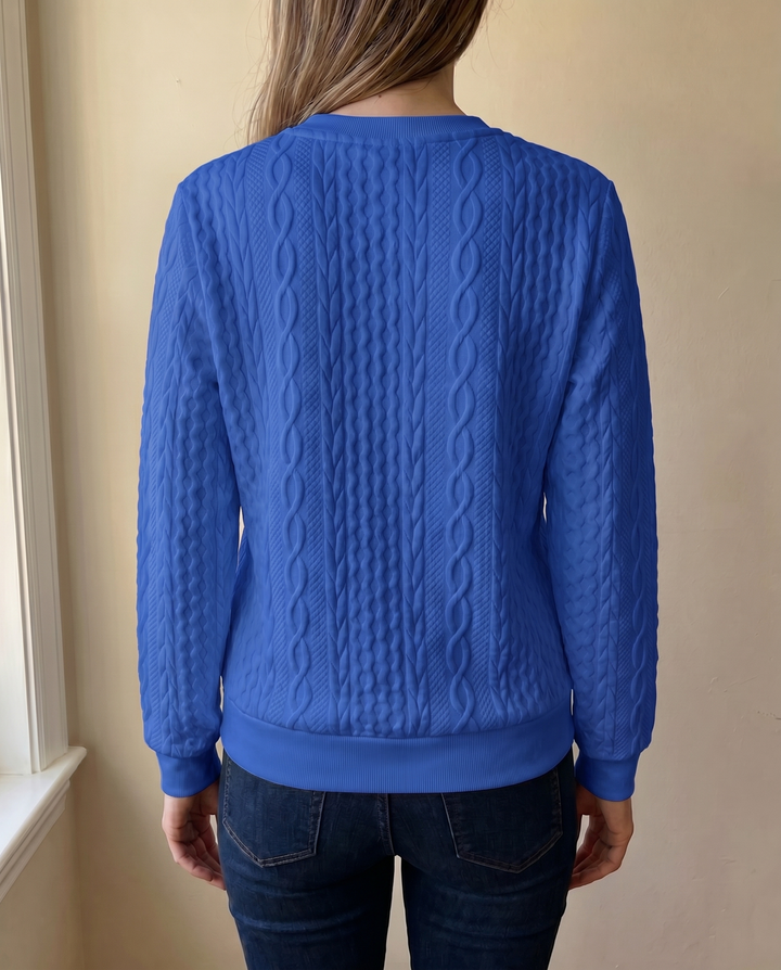 Textured knit sweatshirt with half zip for women