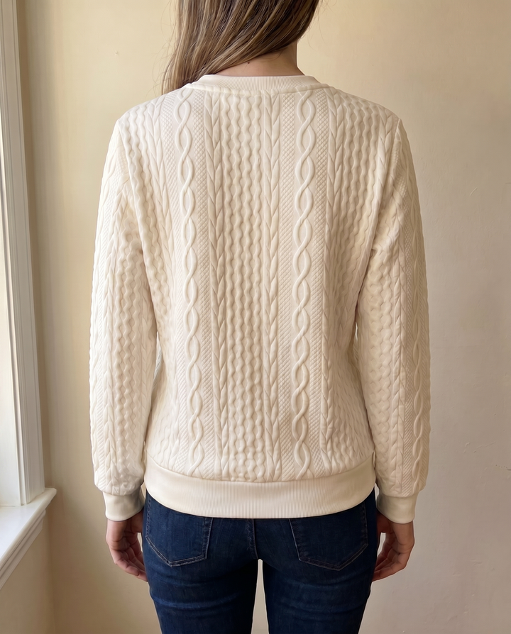 Textured knit sweatshirt with half zip for women