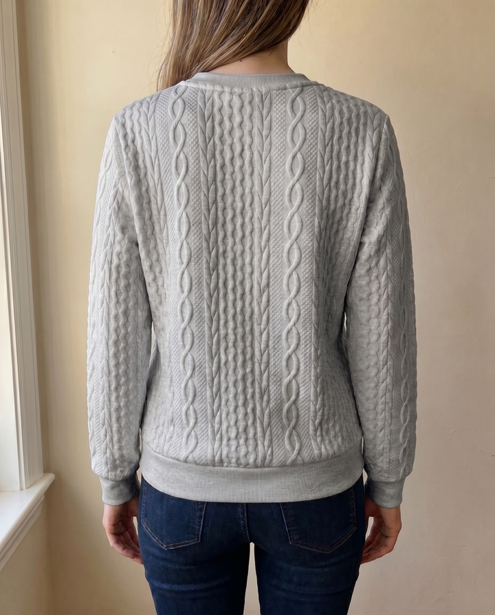 Textured knit sweatshirt with half zip for women