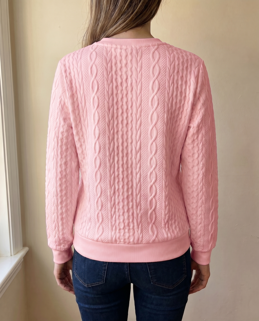 Textured knit sweatshirt with half zip for women