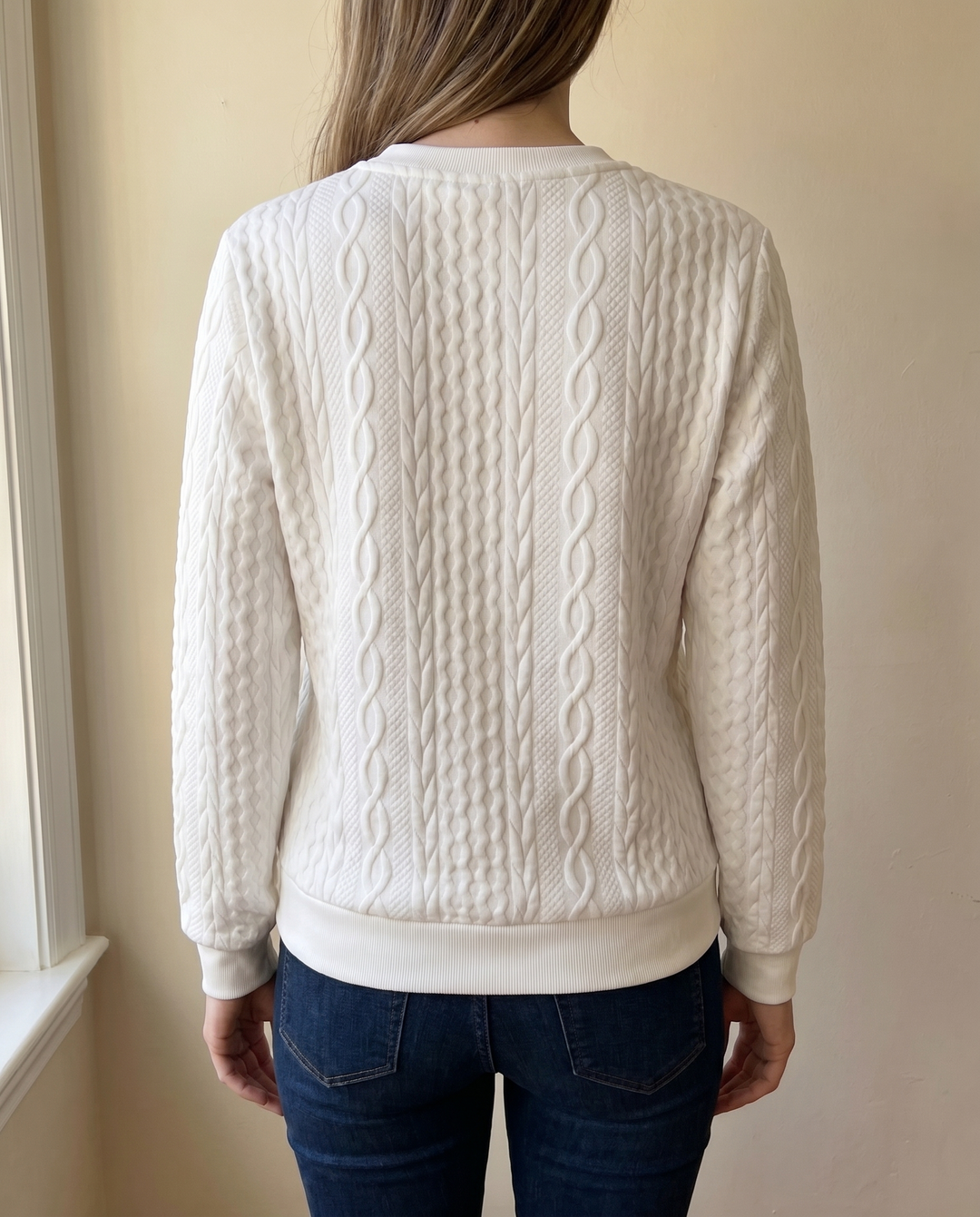 Textured knit sweatshirt with half zip for women
