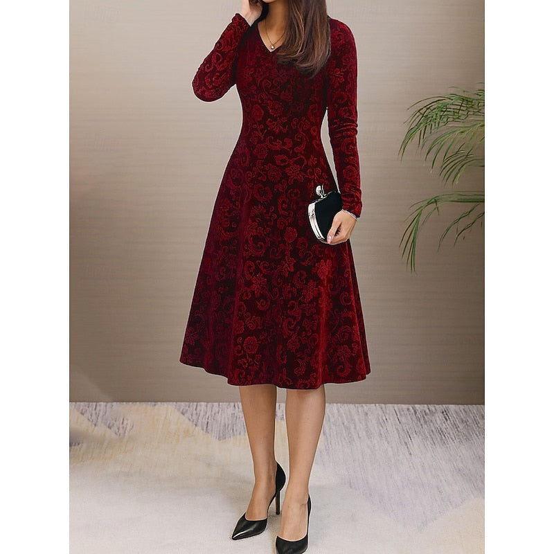 Floral A-line midi dress with fitted waist for women